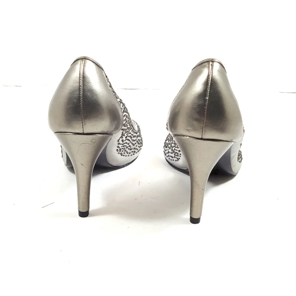 Papell studio silver mesh and Rhine stones puter high heels shoes Size: 9